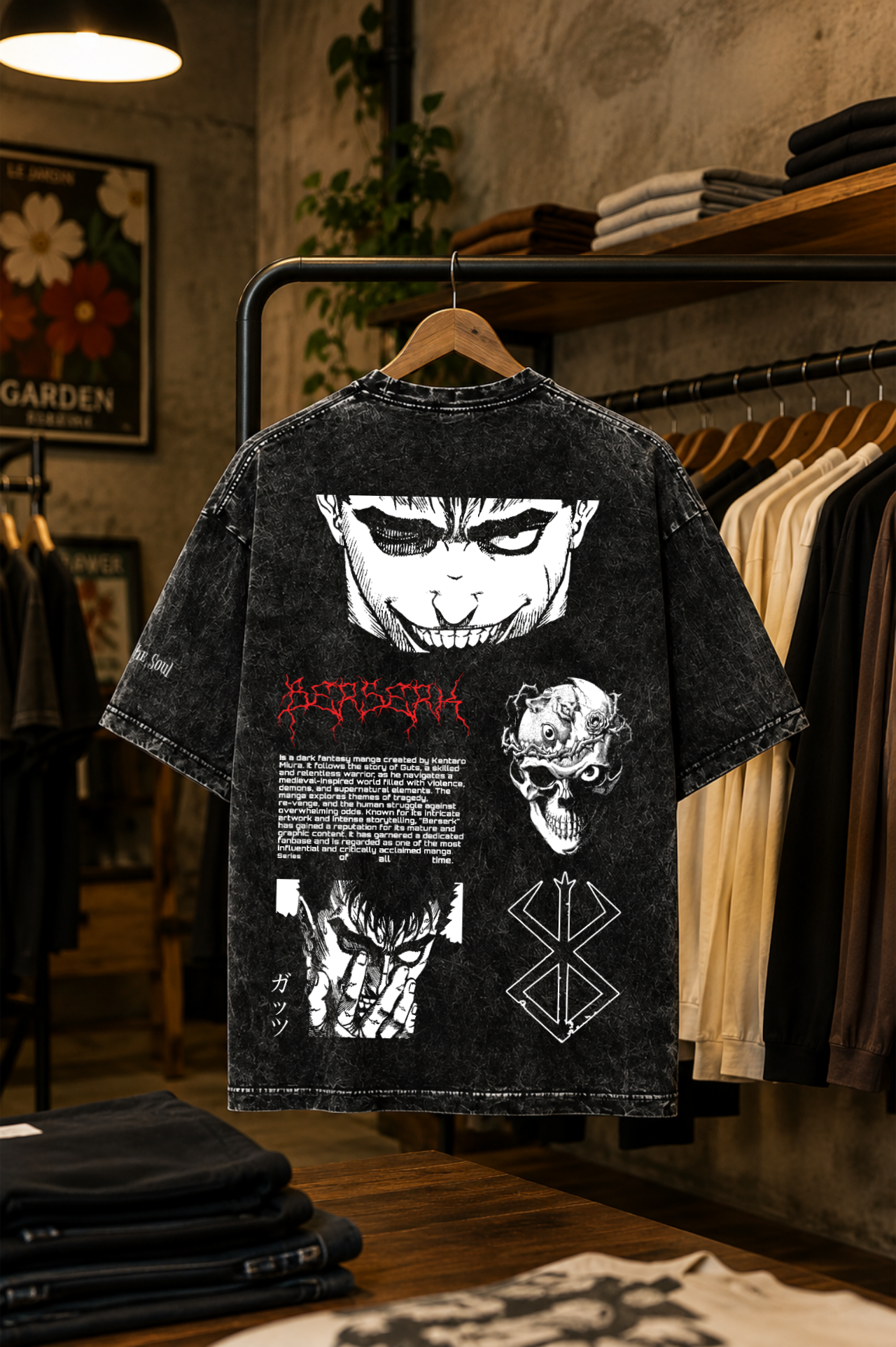 Berserk Guts Acid Washed Oversized Tee